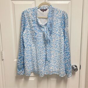 Ranna Gill Blue and White Floral Blouse. Sz Medium